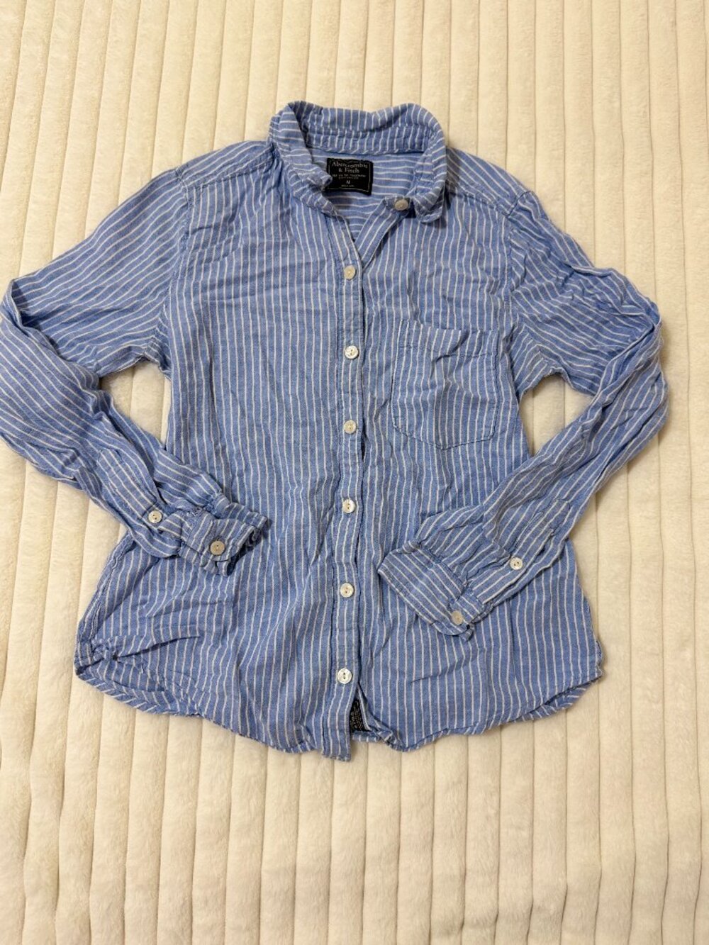 Abercrombie & Fitch Womens M Blue White Striped Button Down Shirt